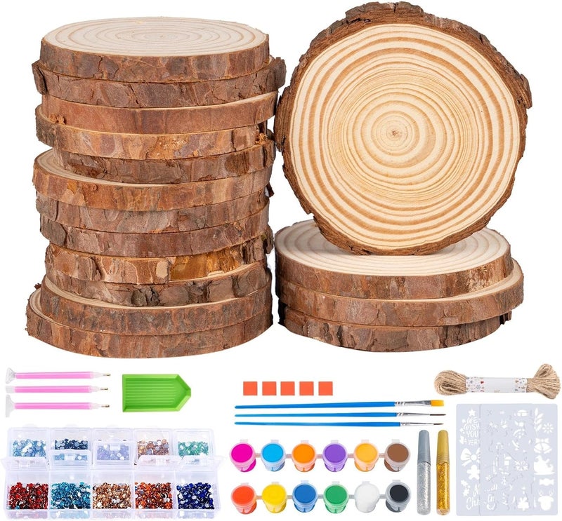 Timburst 30PCS 3.5"-4" Unfinished Wooden Ornaments for Crafts, Wood Slices, Kids Wooden Painting Kit Arts Crafts, DIY Ornaments for Kids Crafting Painting Winter New Year Party Hanging Decorations - Image 1